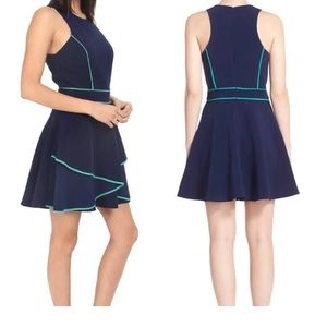 Adelin Rae navy and teal crepe fit and flare drees small